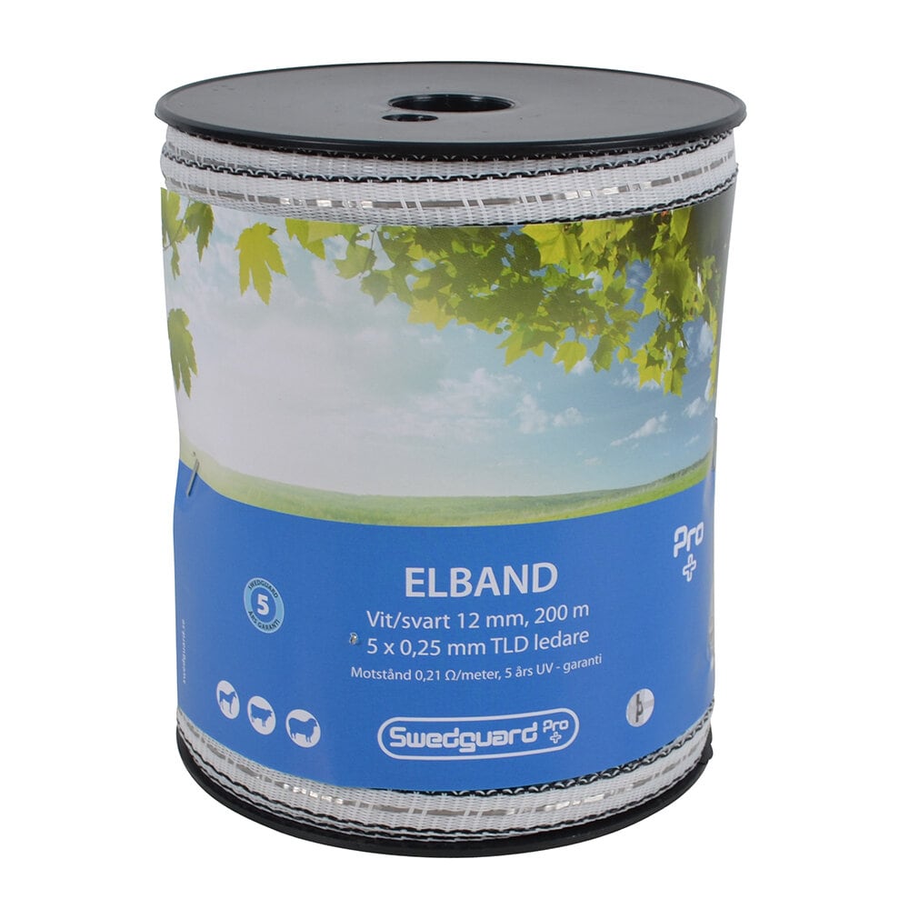 Elband Pro+ 12 mm vit/svart 200 m 5x0,25