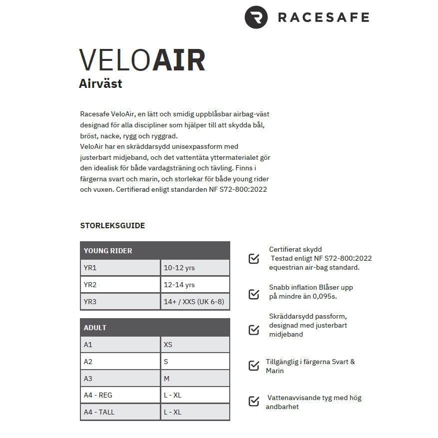 Racesafe airbag vest VeloAir Black